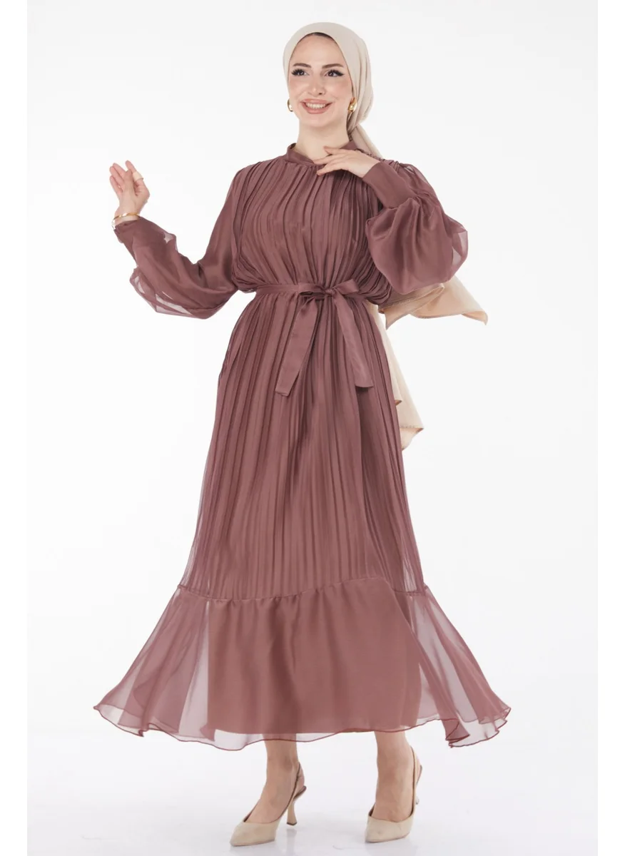 Tofisa Plain Crew Neck Women's Brown Dress - 21980