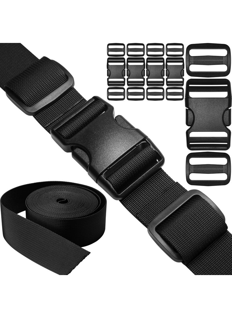 HISUNTEC 112 inch Straps Buckles Set 6 yard Nylon Webbing Strap 15 Wide 5 pack Side Release Plastic Buckle 10 pcs Triglide Slide Clip Heavy Duty Quick Snap Fasteners Dual Adjustable No Sew Required 