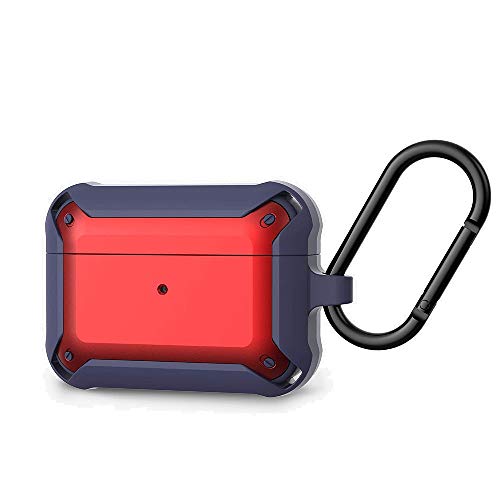 AUGEN Tough Armor Protective Cover for Air-Pods Pro, Shock-Absorbing TPU Case with Keychain, Rugged Bumper Compatible with Wireless Charging and Front LED Visible Protector (Red & Blue) - Image 1