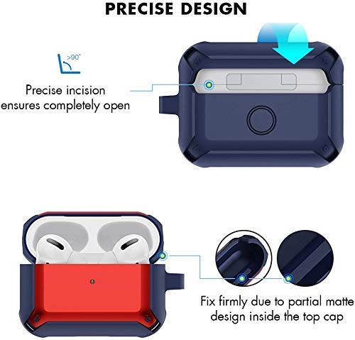 AUGEN Tough Armor Protective Cover for Air-Pods Pro, Shock-Absorbing TPU Case with Keychain, Rugged Bumper Compatible with Wireless Charging and Front LED Visible Protector (Red & Blue) - Image 3