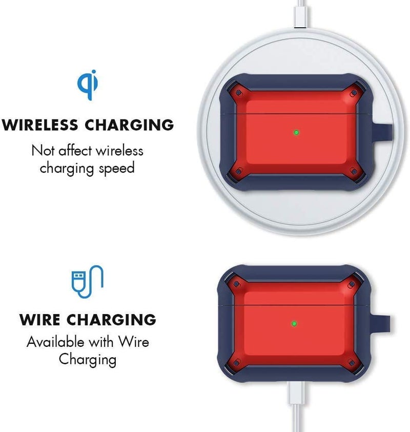 AUGEN Tough Armor Protective Cover for Air-Pods Pro, Shock-Absorbing TPU Case with Keychain, Rugged Bumper Compatible with Wireless Charging and Front LED Visible Protector (Red & Blue) - Image 2