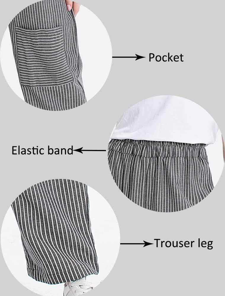 Minibee Women's Wide Leg Harem Pants Cotton Linen Striped Casual Palazzo Pants with Pockets Stripes-Gray XL - Image 5
