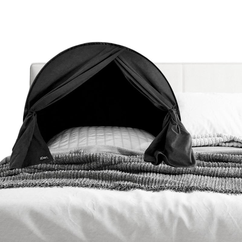 zDen The Original Patented Light-Blocking Luxury Sleep Den Bed Tent: Certified Non-Toxic Blackout Canopy to Improve Sleep Anytime, Anywhere. Perfect for Nightshift, Dorms, Travel, Naps and Relaxation - Image 1