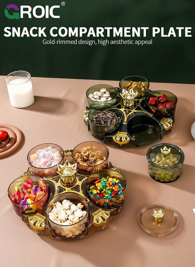 GROIC Snack Serving Tray, 5 Compartment Round Platter with lids, Removable Dried Fruit Organizer Plate for Candy Nut Cracker Chip,Classic Green Snack Platter for Living Room, Weddings and Festivals - Image 2
