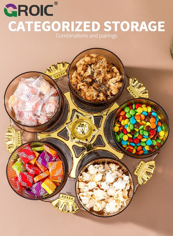 GROIC Snack Serving Tray, 5 Compartment Round Platter with lids, Removable Dried Fruit Organizer Plate for Candy Nut Cracker Chip,Classic Green Snack Platter for Living Room, Weddings and Festivals - Image 3