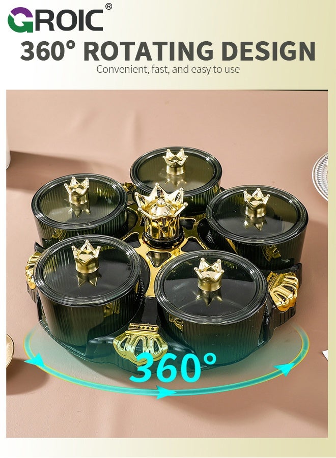 GROIC Snack Serving Tray, 5 Compartment Round Platter with lids, Removable Dried Fruit Organizer Plate for Candy Nut Cracker Chip,Classic Green Snack Platter for Living Room, Weddings and Festivals - Image 4