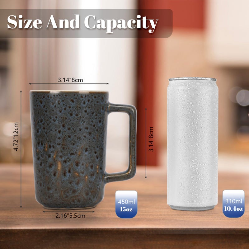 QUTREY Coffee Mugs Set of 4, Large Ceramic Coffee Mugs with Handle, Drinking Mug Cups for Latte, Tea, Cocoa, Milk, Juice, Assorted Rock Magma Patterns, 15oz - Image 2
