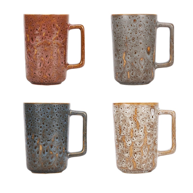 QUTREY Coffee Mugs Set of 4, Large Ceramic Coffee Mugs with Handle, Drinking Mug Cups for Latte, Tea, Cocoa, Milk, Juice, Assorted Rock Magma Patterns, 15oz - Image 1
