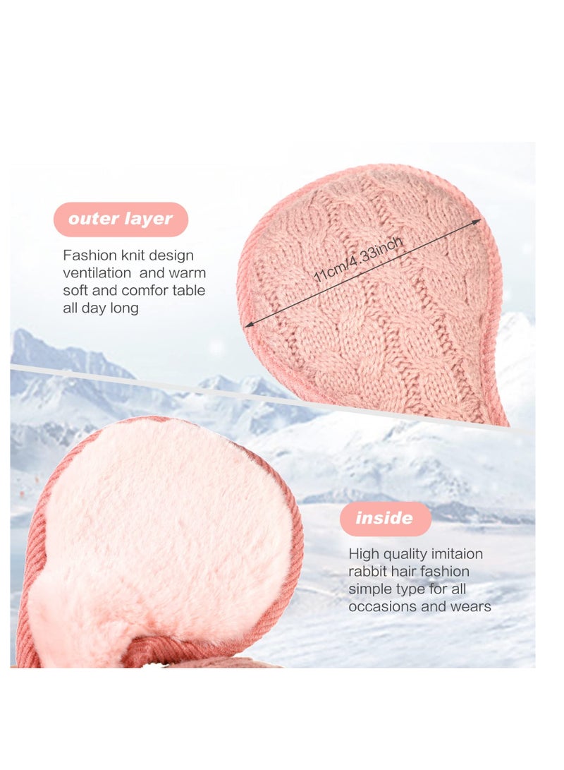 SOLARAE 2Pieces Foldable Ear Warmers Adjustable Knitted Earmuffs with Fuzzy Fleece Lining Unisex Furry Winter Earmuffs - Image 2