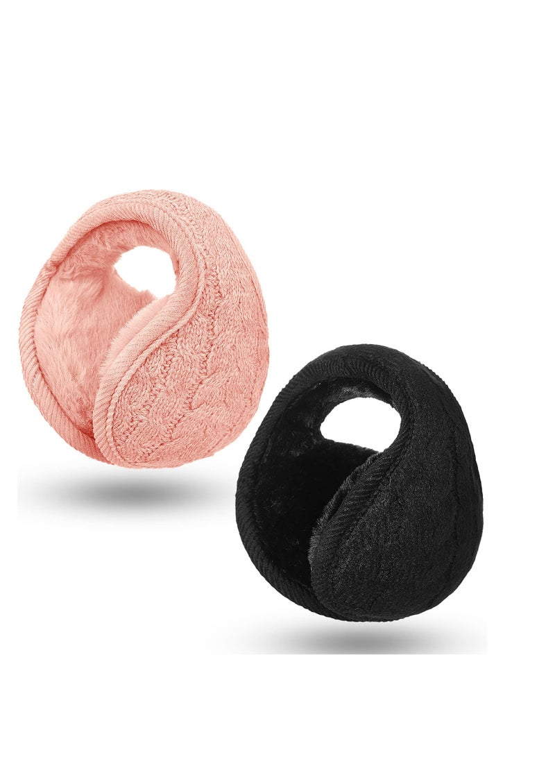 SOLARAE 2Pieces Foldable Ear Warmers Adjustable Knitted Earmuffs with Fuzzy Fleece Lining Unisex Furry Winter Earmuffs - Image 1
