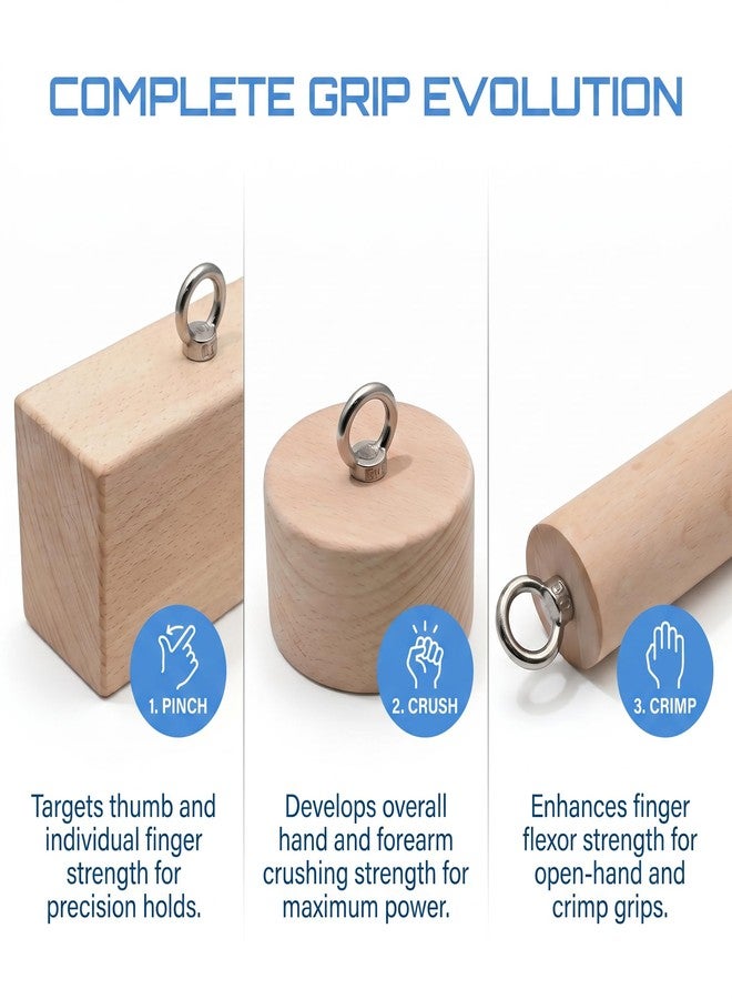 Vatemechie 3 Pcs Wooden Grip Strength Trainer Set, Ergonomic Pinch Block Grip Workout Kit, Premium Natural Wood Hand Finger Forearm Strengthener with Stainless Steel Carabiners for Climbing, Weightlifting, Fitness, Home Gym & Rehab Training - Image 5