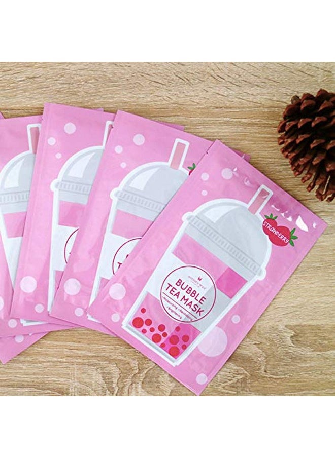Annie's Way - Taiwan Made Bubble Tea Scent Face Facial Mask Sheet Soothing Moisturizing Hydrating Brightening Oilbalancing Control Suitable For All Skin Conditions Pack Of 5 (Strawberry) - Image 1