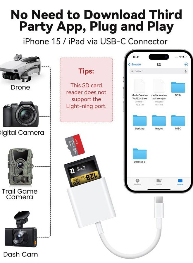 xdgeLoad USB C SD Card Reader for iPhone 15/iPad/MacBook/iMac, xdgeLoad Dual Card Slot Type C Reader Supports SD and Micro SD Memory Card Adapter, Trail Camera Viewer Plug and Play - 2 Port - Image 3