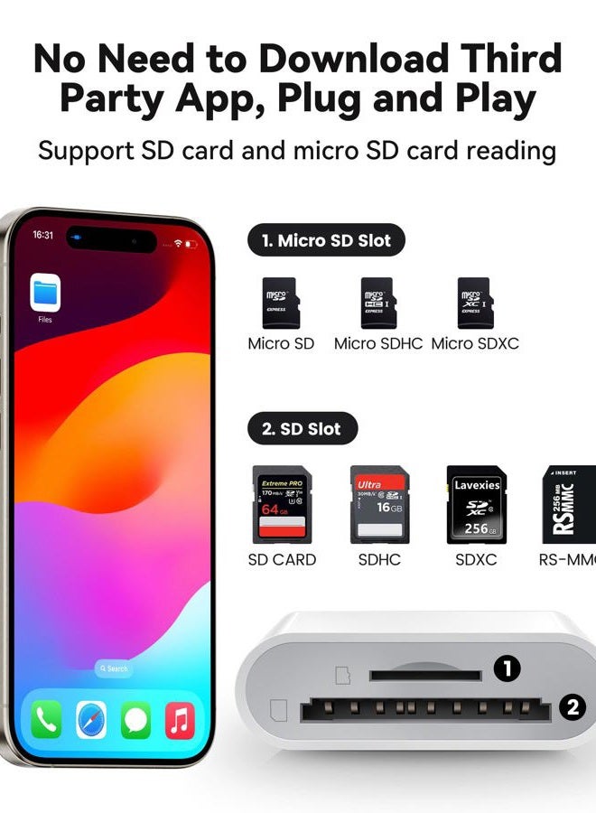 xdgeLoad USB C SD Card Reader for iPhone 15/iPad/MacBook/iMac, xdgeLoad Dual Card Slot Type C Reader Supports SD and Micro SD Memory Card Adapter, Trail Camera Viewer Plug and Play - 2 Port - Image 2