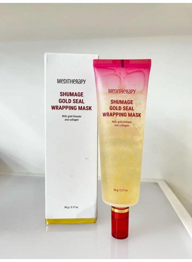 MEDITHERAPY Shumage Gold Seal Wrapping Mask (3.17 oz), Overnight Peel Off Mask with Gold Threads & 82.5% Collagen, Reviatlizing, Tightening, Korean Skin Care - Image 1