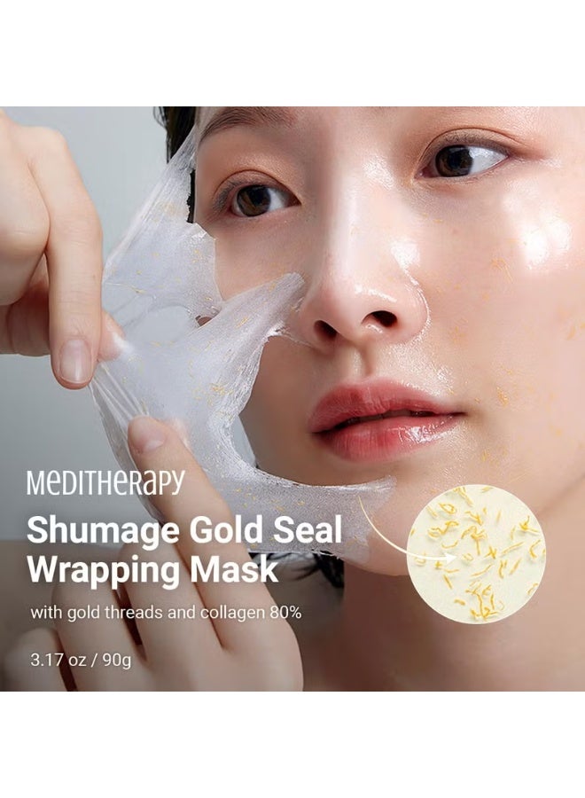 MEDITHERAPY Shumage Gold Seal Wrapping Mask (3.17 oz), Overnight Peel Off Mask with Gold Threads & 82.5% Collagen, Reviatlizing, Tightening, Korean Skin Care - Image 2