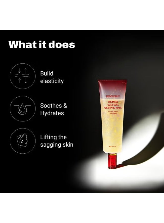 MEDITHERAPY Shumage Gold Seal Wrapping Mask (3.17 oz), Overnight Peel Off Mask with Gold Threads & 82.5% Collagen, Reviatlizing, Tightening, Korean Skin Care - Image 3