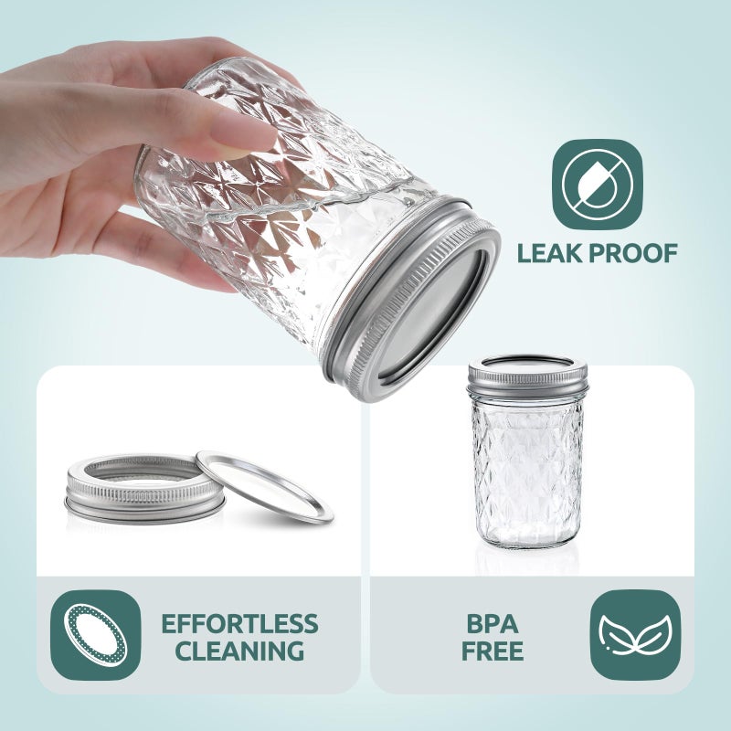 Tecohouse 2 Pack 8 oz Mason Jars with Lids, Regular Mouth Leak-Proof Airtight Lids, Glass Canning Jars for Food Storage, Overnight Oats, Pickling & Preserving - Image 3