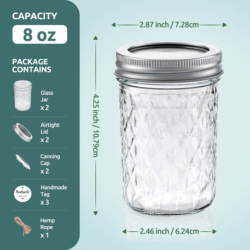 Tecohouse 2 Pack 8 oz Mason Jars with Lids, Regular Mouth Leak-Proof Airtight Lids, Glass Canning Jars for Food Storage, Overnight Oats, Pickling & Preserving - Image 5