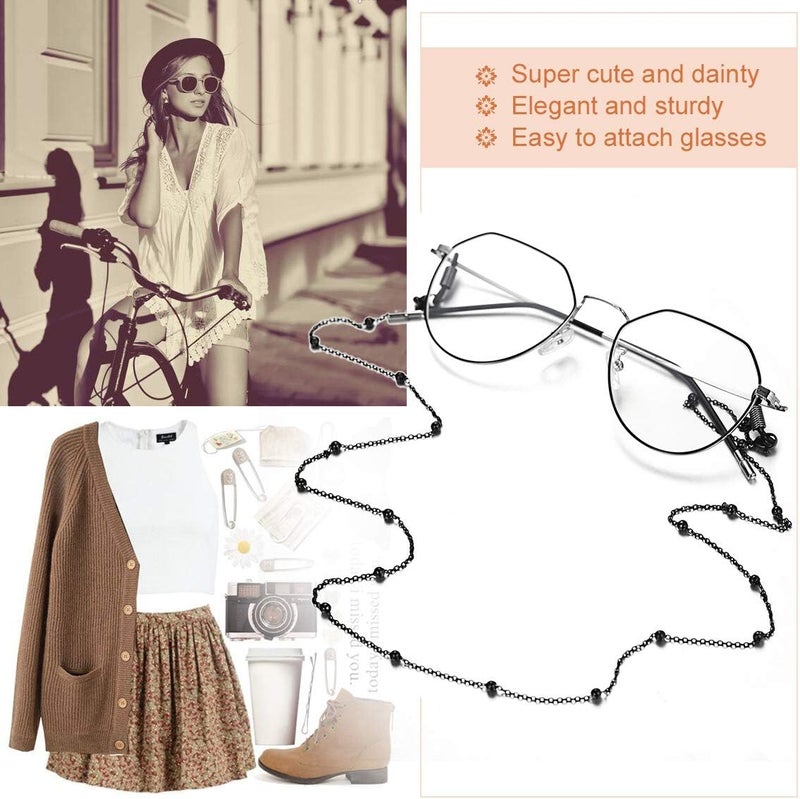 ChainsPro Glasses Chain, Eyeglass Strap For Women Sunglasses - Gold Plated/Stainless Steel/Black Eyeglasses Chain - Image 2