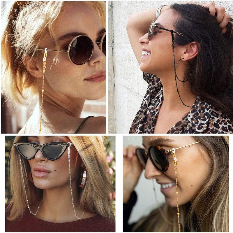 ChainsPro Glasses Chain, Eyeglass Strap For Women Sunglasses - Gold Plated/Stainless Steel/Black Eyeglasses Chain - Image 3