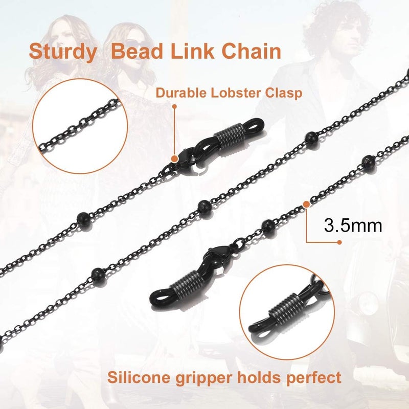 ChainsPro Glasses Chain, Eyeglass Strap For Women Sunglasses - Gold Plated/Stainless Steel/Black Eyeglasses Chain - Image 4