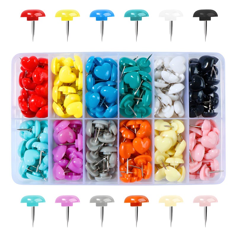 VAPKER Love Heart Push Pins 12 Colors 240Pcs Cute Thumb Tacks Plastic Pushpins Decorative Push Pins with Steel Point Map Tacks for Cork Board Bulletin Board Wall