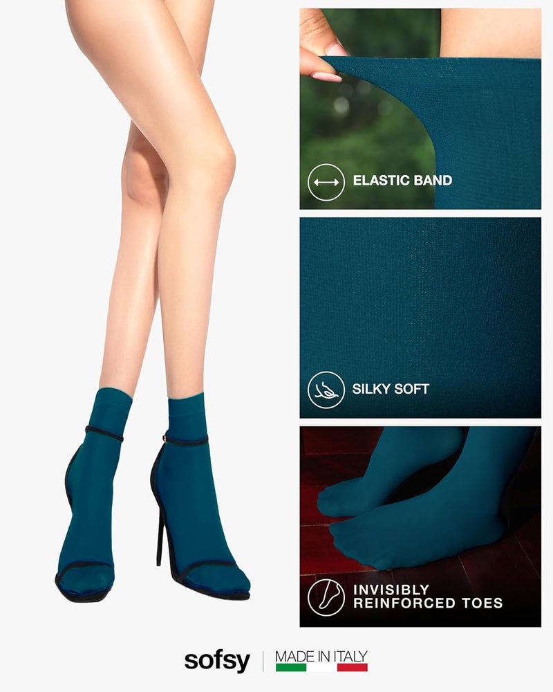 sofsy Italian High-Fashioned Ankle Socks - 40 Den Semi Sheer Nylon Stockings for Women | Durable, Soft, Low-Cut Design - Image 4