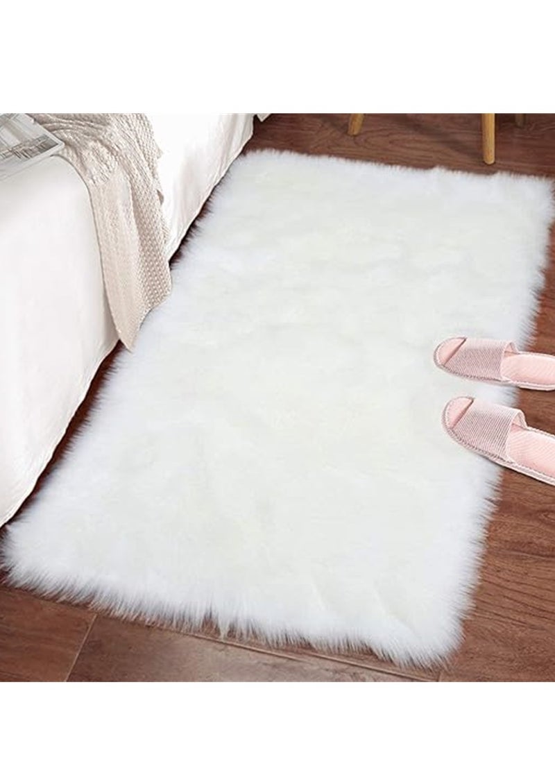 Soft Carpet, Rectangle Faux Fur Rug Floor Mats, Nursery Throw Rugs, Comfortable Large Rugs Indoor Modern Home Decor Floor Carpet for Bedroom Floor Sofa Living Room Balcony (60*90cm White) - Image 1