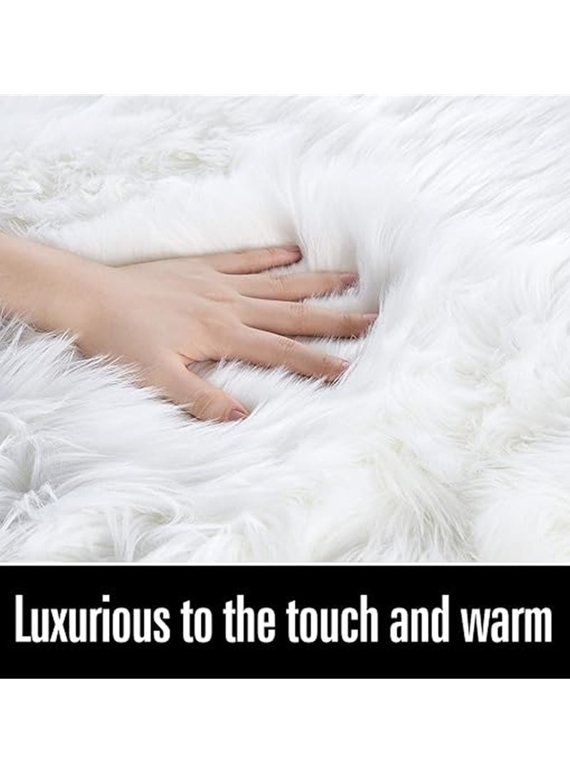 Soft Carpet, Rectangle Faux Fur Rug Floor Mats, Nursery Throw Rugs, Comfortable Large Rugs Indoor Modern Home Decor Floor Carpet for Bedroom Floor Sofa Living Room Balcony (60*90cm White) - Image 2