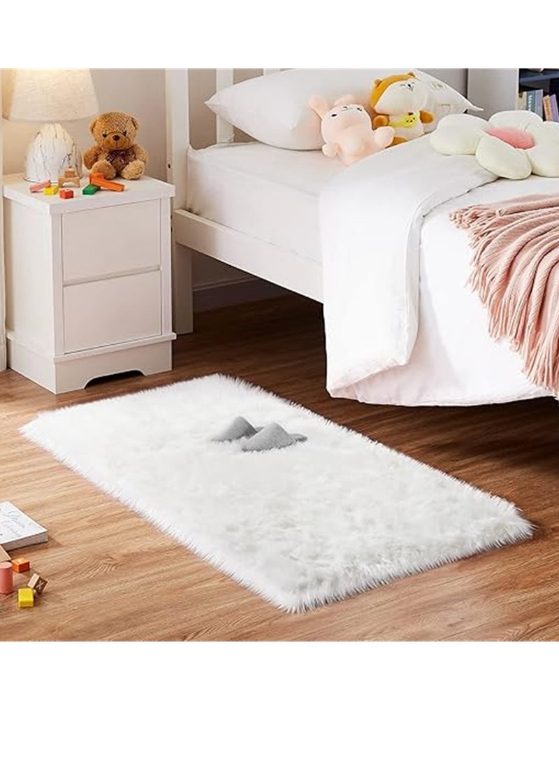 Soft Carpet, Rectangle Faux Fur Rug Floor Mats, Nursery Throw Rugs, Comfortable Large Rugs Indoor Modern Home Decor Floor Carpet for Bedroom Floor Sofa Living Room Balcony (60*90cm White) - Image 4