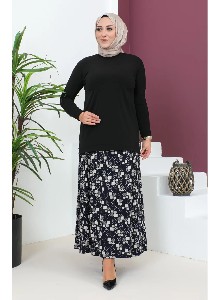 سيفا ميرفي Plus Size Pieced Viscose Skirt 4360M-02 Navy Blue