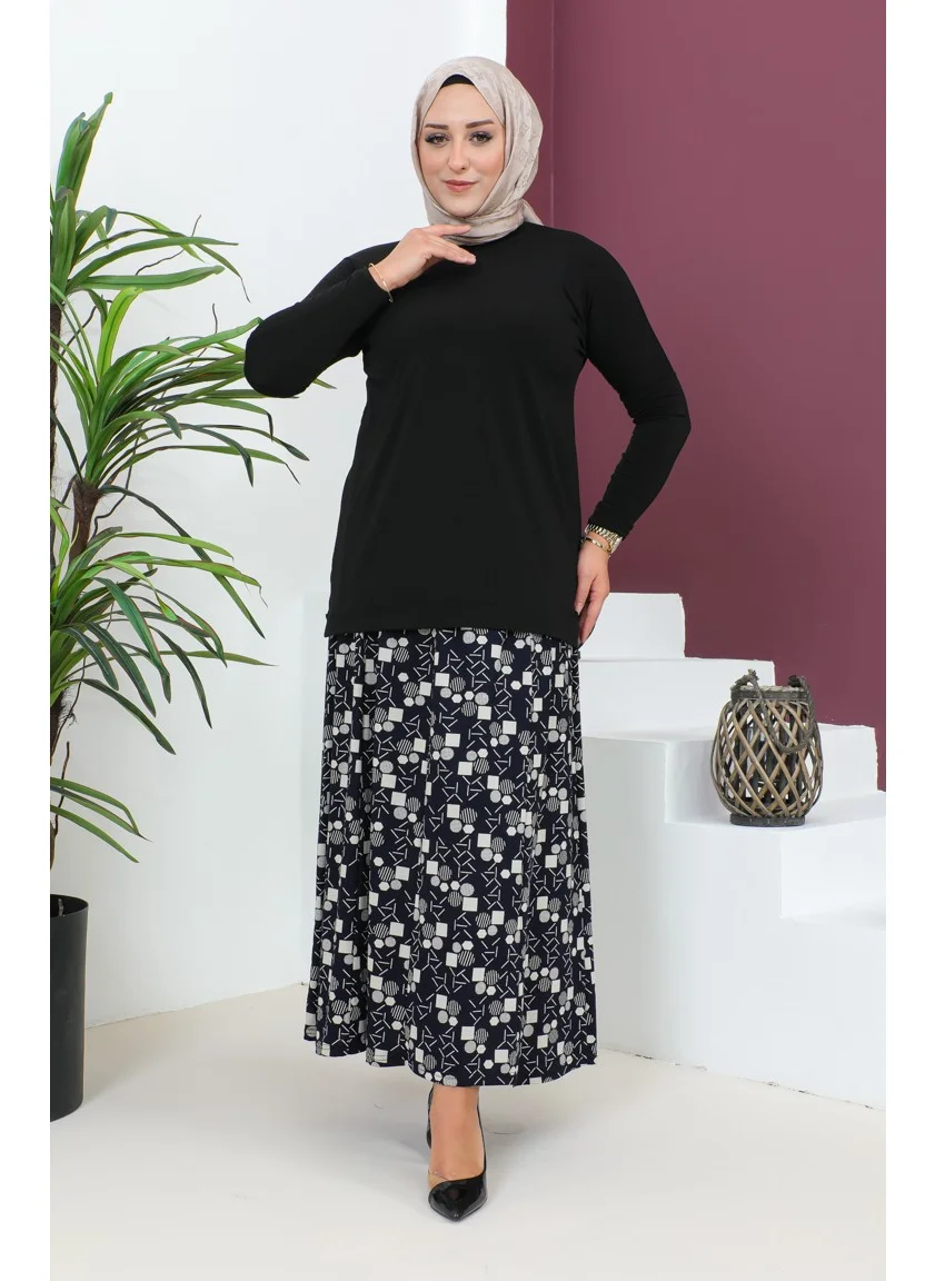 سيفا ميرفي Plus Size Pieced Viscose Skirt 4360M-02 Navy Blue