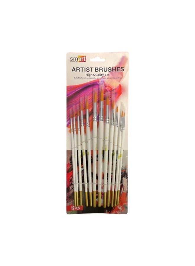 12 Piece Professional Drawing Round Brush Set by Smart for Art- Multi Size