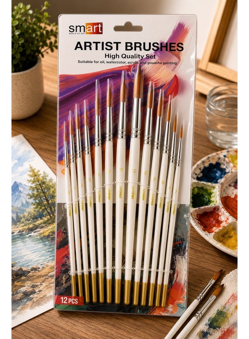 Smart 12 Piece Professional Drawing Round Brush Set by Smart for Art- Multi Size - Image 4