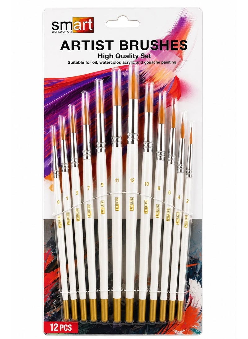 Smart 12 Piece Professional Drawing Round Brush Set by Smart for Art- Multi Size - Image 1