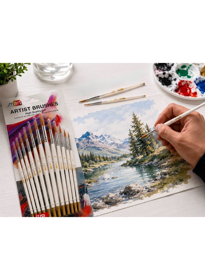 Smart 12 Piece Professional Drawing Round Brush Set by Smart for Art- Multi Size - Image 3