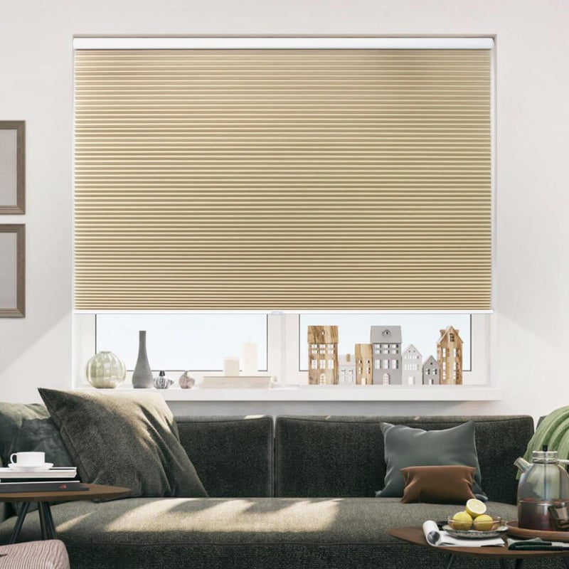 Allesin Cellular Shades Cordless Blackout Honeycomb Blinds for Indoor Windows Thermal Insulated Window Shades Noise Reduction Easy to Install Perfect for BedroomLiving Room Beige  H64 x W32