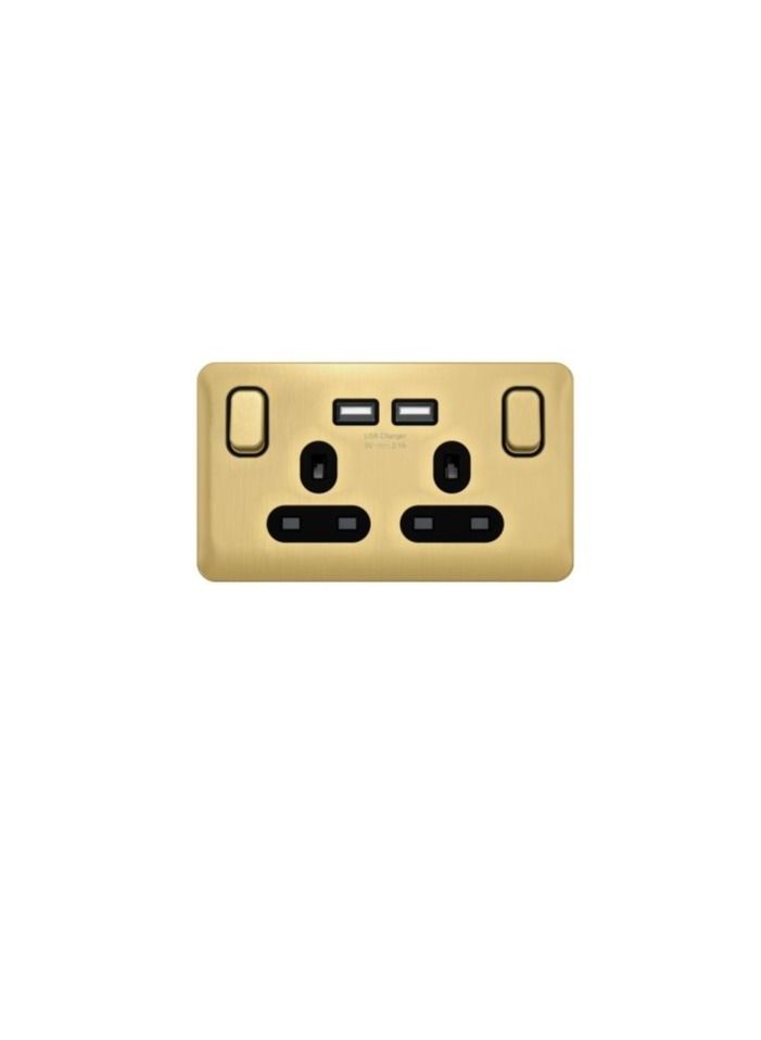 Schneider Electric Schneider Electric GGBL30202USBABSBS Lisse - Switched Socket - 2 Gang - 13A with USB Charger Satin Brass with Black Interior  - Image 2