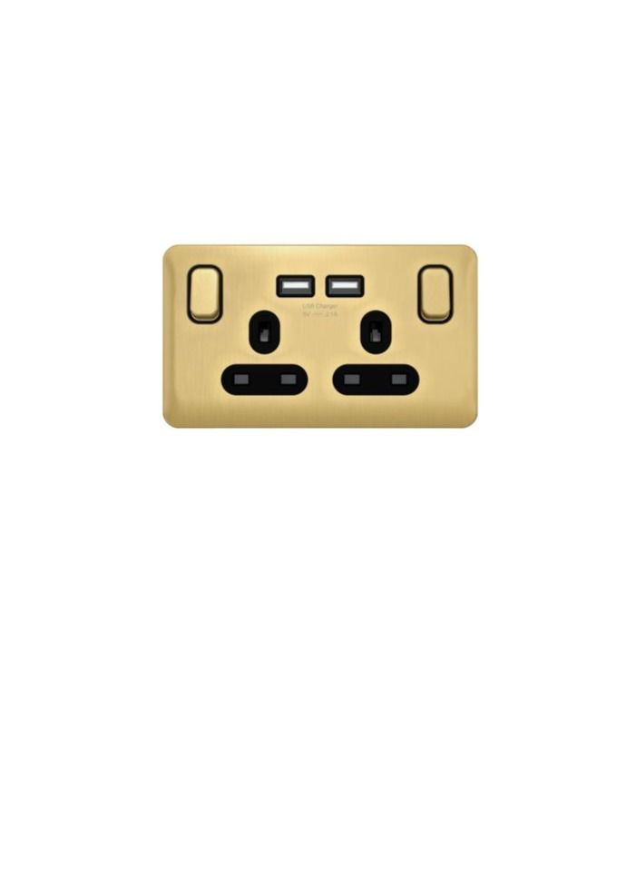 Schneider Electric Schneider Electric GGBL30202USBABSBS Lisse - Switched Socket - 2 Gang - 13A with USB Charger Satin Brass with Black Interior  - Image 3