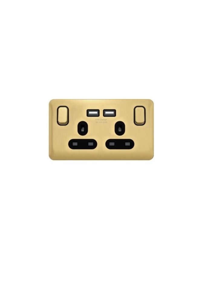 Schneider Electric Schneider Electric GGBL30202USBABSBS Lisse - Switched Socket - 2 Gang - 13A with USB Charger Satin Brass with Black Interior  - Image 1