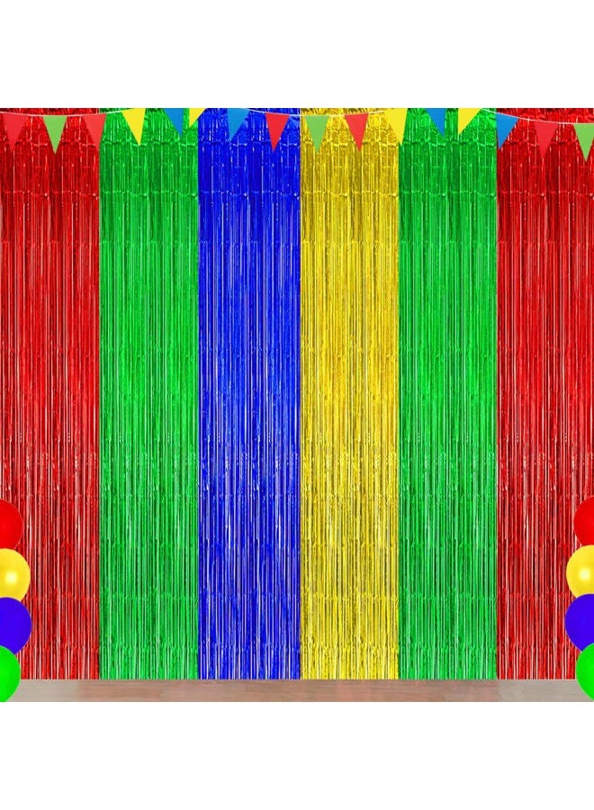 Asonlye Blue Red Green Yellow Party Decorations, Blue Red Green Yellow Foil Fringe Backdrops Streamer Tinsel Curtains for Graduation Boys Girls Birthday Baby Shower Party Decor (3Pack) - Image 1