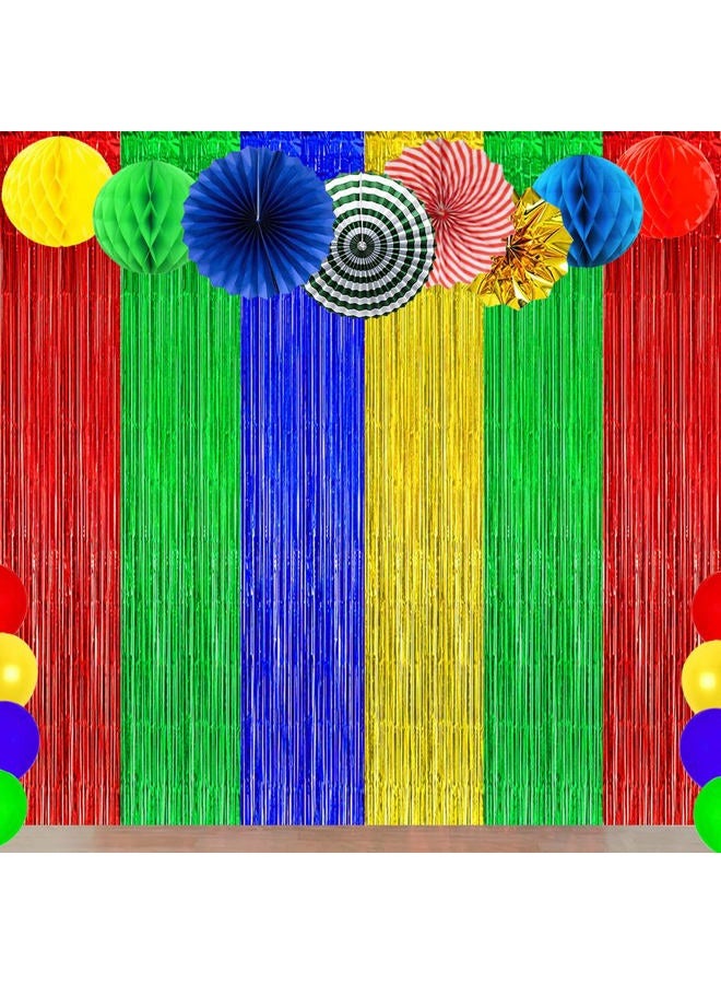 Asonlye Blue Red Green Yellow Party Decorations, Blue Red Green Yellow Foil Fringe Backdrops Streamer Tinsel Curtains for Graduation Boys Girls Birthday Baby Shower Party Decor (3Pack) - Image 3
