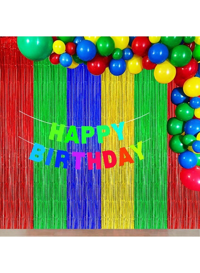 Asonlye Blue Red Green Yellow Party Decorations, Blue Red Green Yellow Foil Fringe Backdrops Streamer Tinsel Curtains for Graduation Boys Girls Birthday Baby Shower Party Decor (3Pack) - Image 4