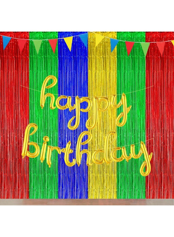 Asonlye Blue Red Green Yellow Party Decorations, Blue Red Green Yellow Foil Fringe Backdrops Streamer Tinsel Curtains for Graduation Boys Girls Birthday Baby Shower Party Decor (3Pack) - Image 2