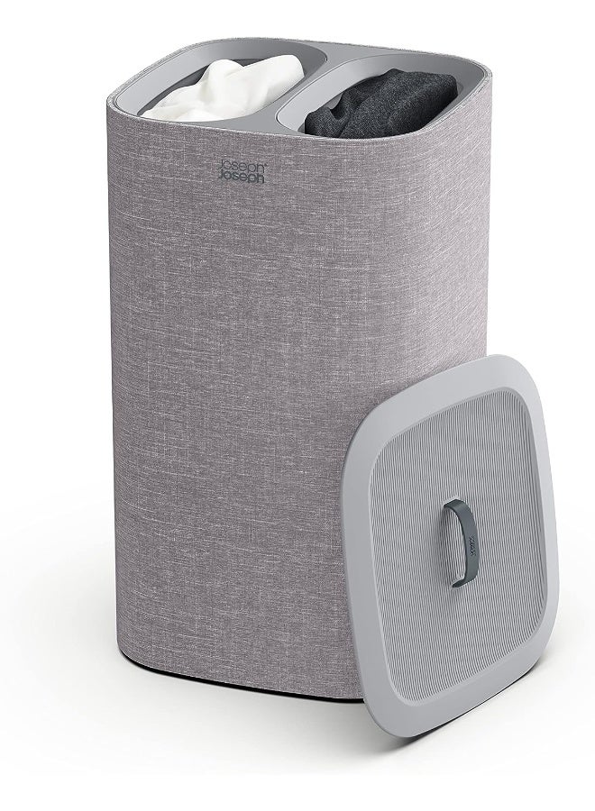 Joseph Joseph Tota 60litre Laundry Separation Basket with lid, 2 Removable Washing Bags Handles Grey - Image 1