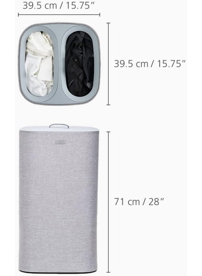 Joseph Joseph Tota 60litre Laundry Separation Basket with lid, 2 Removable Washing Bags Handles Grey - Image 2
