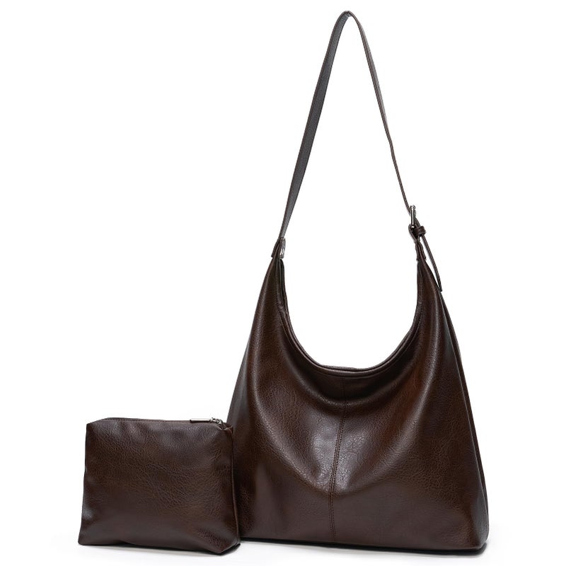 celestina Hobo Bag for Women, Soft Vegan Leather Slouchy Shoulder Tote Purse with Matching Pouch, Adjustable Strap & Magnetic Closure Brown - Image 1