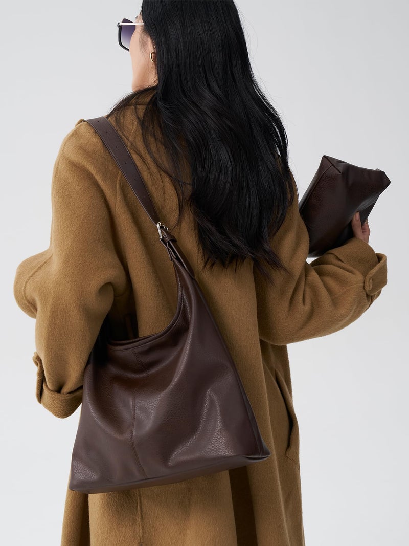 celestina Hobo Bag for Women, Soft Vegan Leather Slouchy Shoulder Tote Purse with Matching Pouch, Adjustable Strap & Magnetic Closure Brown - Image 2