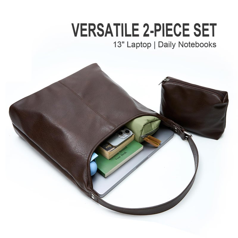 celestina Hobo Bag for Women, Soft Vegan Leather Slouchy Shoulder Tote Purse with Matching Pouch, Adjustable Strap & Magnetic Closure Brown - Image 5